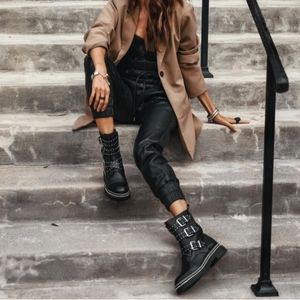 Vince Camuto Bobette Black Soft Leather Combat Boots